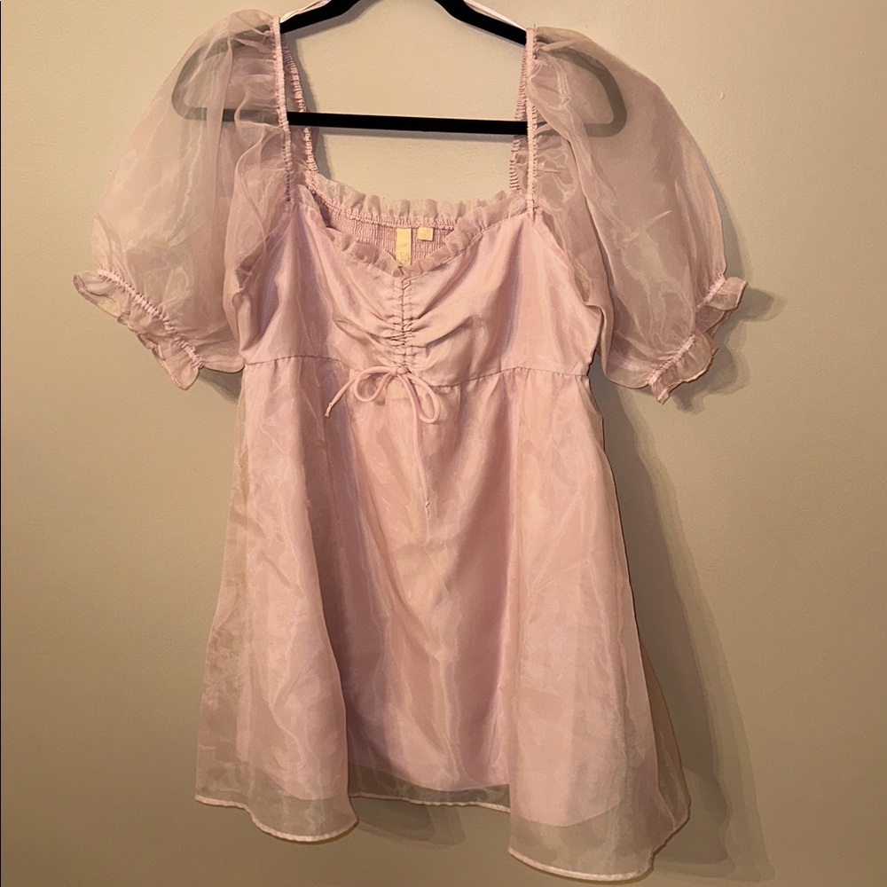Sheer Pink Puff Sleeve Blouse
